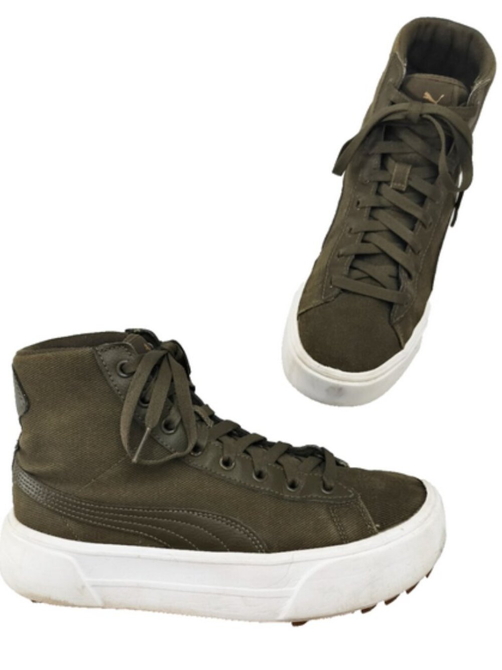 PUMA Kaia Mid Platform Canvas Sneakers Chunky 384108-03 Olive Army Green Sz 9.5